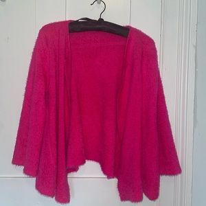 Barbiecore pink open knit cardigan 💗💗 with cropped sleeves